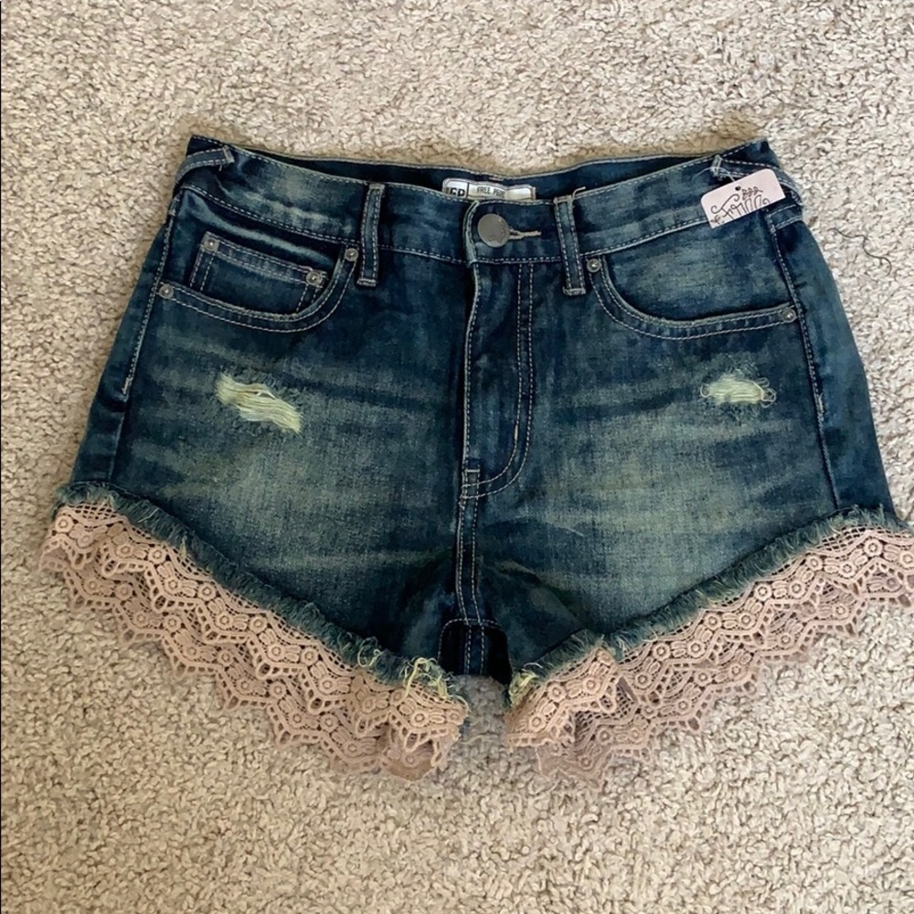 Free people lace scallop denim shorts size 24